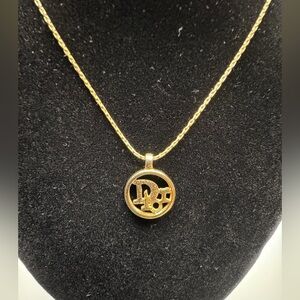 Christian Dior Logo “Dior” Circle Gold Toned Pendant Necklace